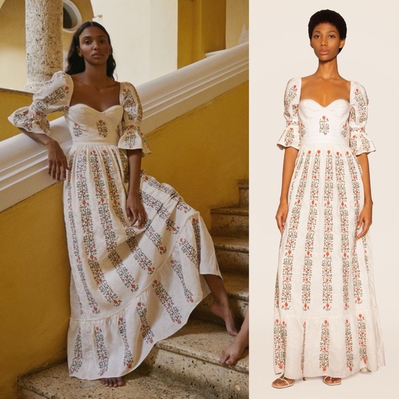 Agua by Agua Bendita Cedro Margarita Embroidered Linen Maxi Dress NEW with tags - Picture 1 of 6